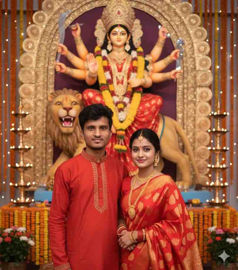 Durga puja couple prompt